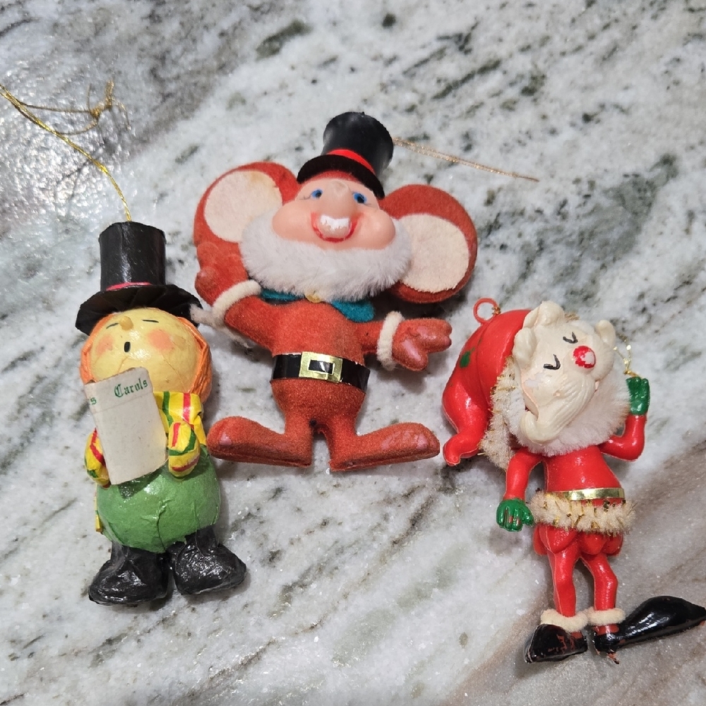 Vintage Festive Christmas Ornaments Trio